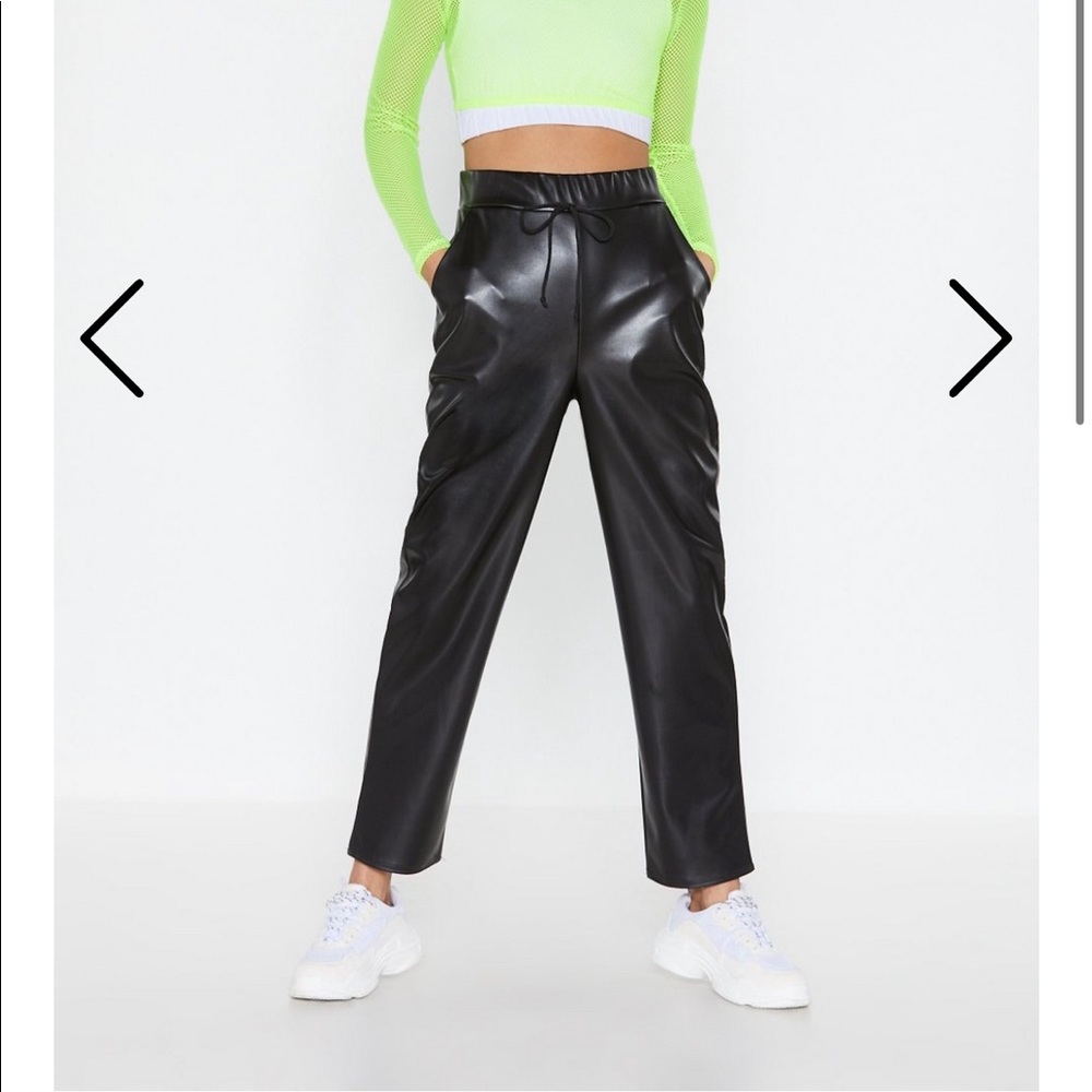 Leather pants with drawstring